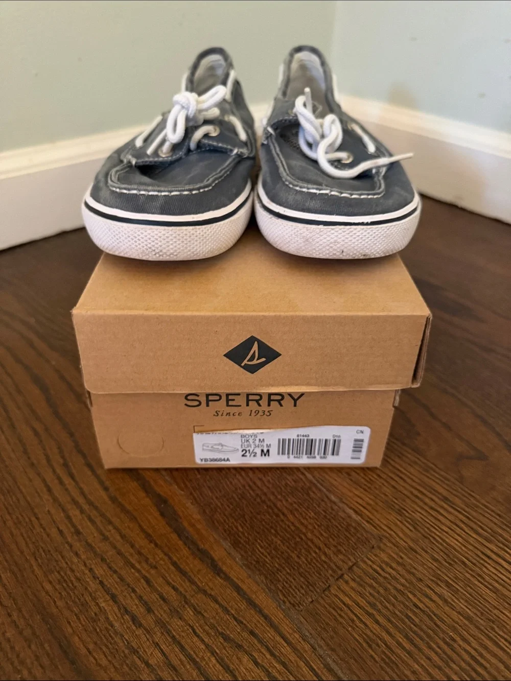 Sperry Kids topsidrs Slate blue Moccasin Boat Shoes with White Laces